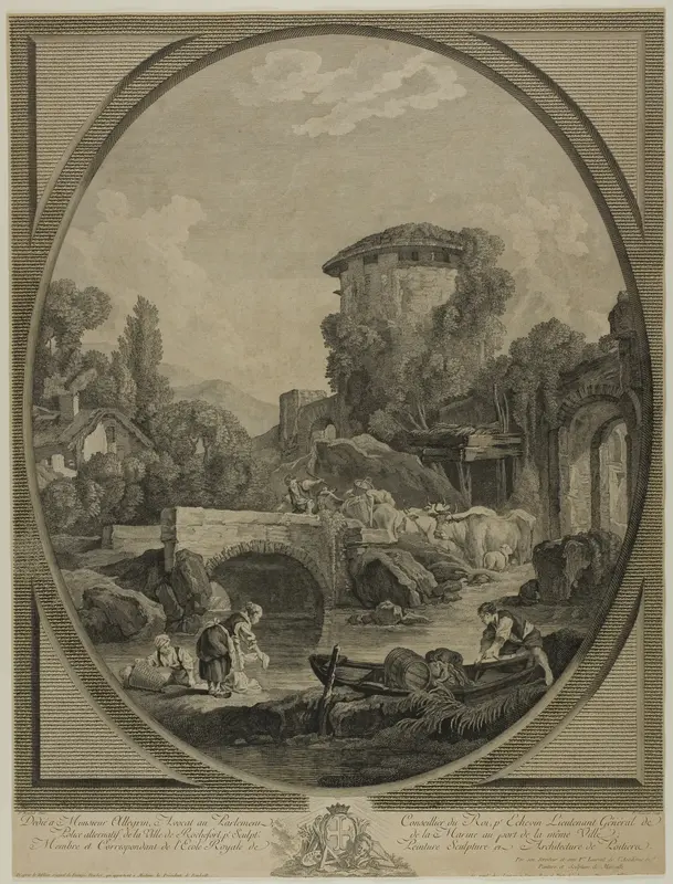 Landscape with a Bridge and a Dovecote Wall Art by Pierre François Laurent - High-Resolution Digital Print