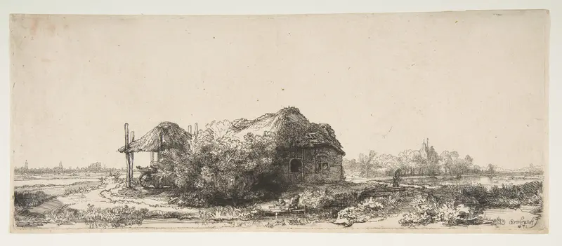 Landscape with a Cottage and a Haybarn Wall Art by Rembrandt (Rembrandt van Rijn) - High-Resolution Digital Print
