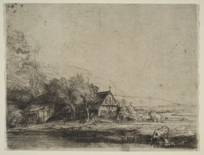 Landscape with a Cow Drinking Wall Art by Rembrandt (Rembrandt van Rijn) - High-Resolution Digital Print