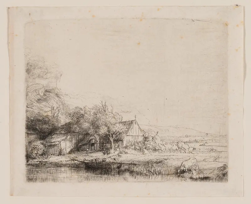 Landscape with a Cow Drinking Wall Art by Rembrandt van Rijn - High-Resolution Digital Print
