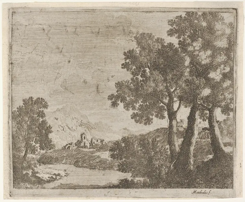 Landscape with a Distant Village Wall Art by Lodovico Mattioli - High-Resolution Digital Print