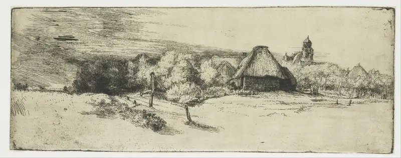 Landscape with a farm building and the 'house with the tower' Wall Art by Rembrandt van Rijn - High-Resolution Digital Print