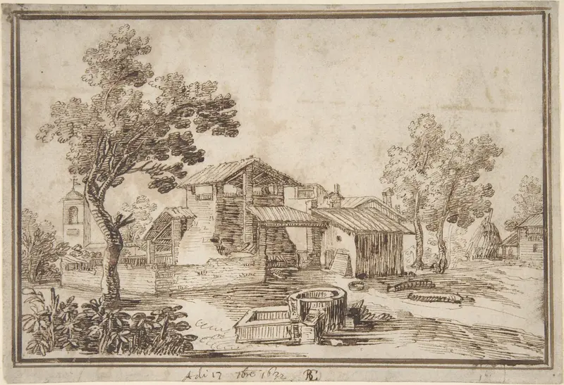 Landscape with a Farm House and a Bell Tower Wall Art by Remigio Cantagallina - High-Resolution Digital Print