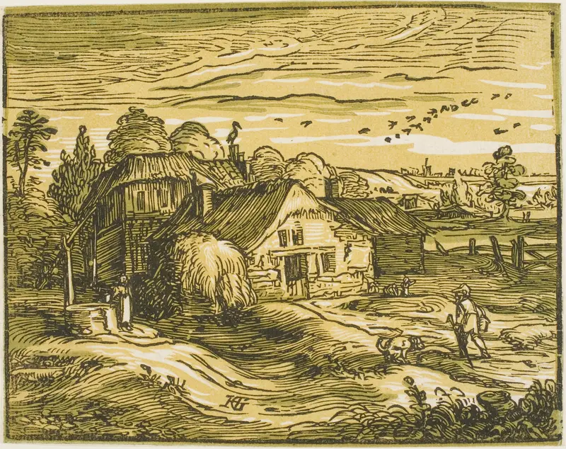 Landscape with a Farmhouse, from Four Small Landscapes Wall Art by Hendrick Goltzius - High-Resolution Digital Print