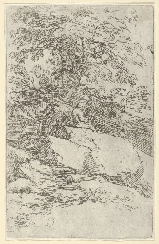 Landscape with a figure seated on a rock Wall Art by Salvator Rosa - High-Resolution Digital Print