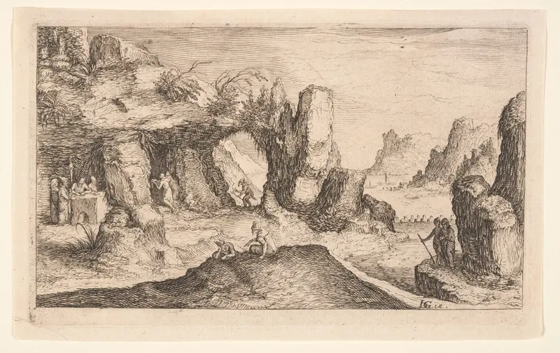 Landscape with a Grotto and Hermits, from Landscapes Wall Art by Jacob de Gheyn, II - High-Resolution Digital Print