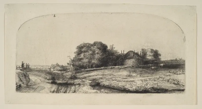 Landscape with a Hay Barn and a Flock of Sheep Wall Art by Rembrandt (Rembrandt van Rijn) - High-Resolution Digital Print
