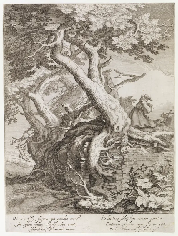 Landscape with a Hermit Praying Wall Art by Frederick Bloemaert - High-Resolution Digital Print