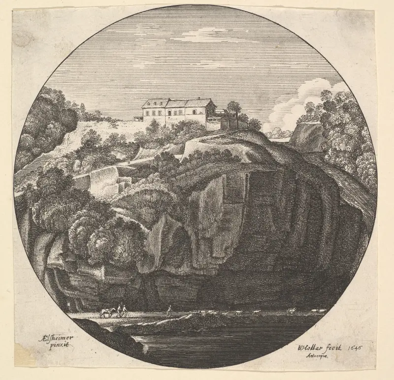 Landscape with a house on cliffs Wall Art by Wenceslaus Hollar - High-Resolution Digital Print
