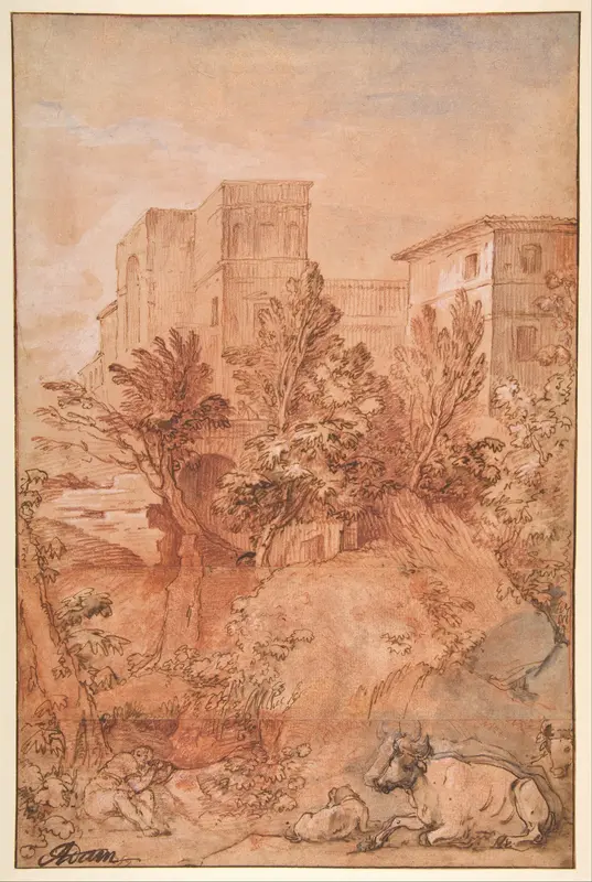 Landscape with a Large Villa on a Hilltop Wall Art by Charles Joseph Natoire - High-Resolution Digital Print