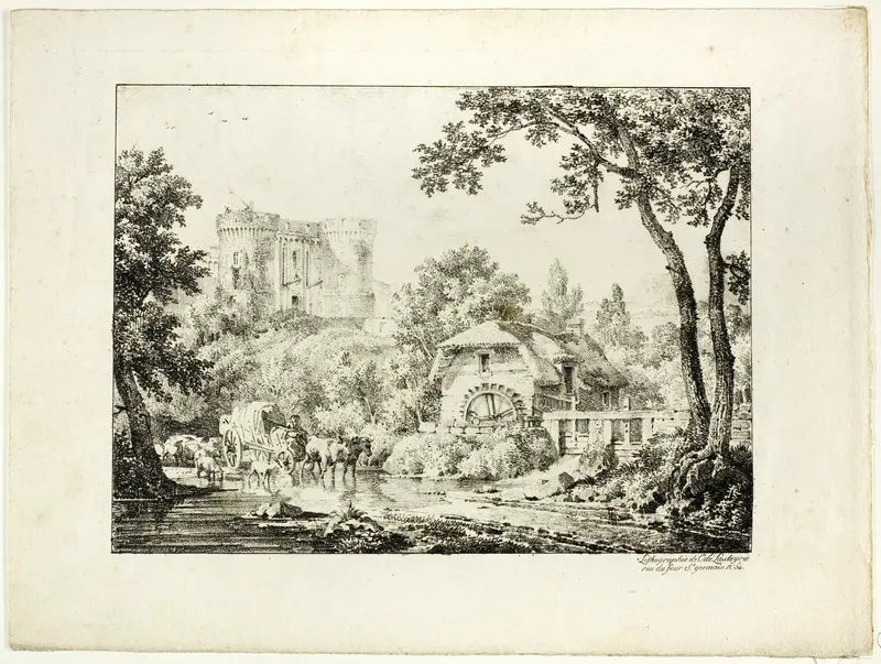 Landscape with a Mill and Castle Wall Art by Achille Etna Michallon - High-Resolution Digital Print
