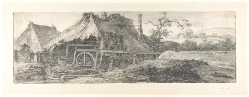 Landscape with a Mill (recto); A Steepled Façade and Farm House (verso) Wall Art by Anthonie Waterloo - High-Resolution Digital Print