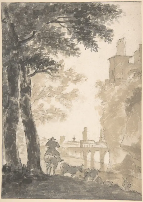 Landscape with a Mounted Herdsman and Cows, a City in the Background Wall Art by Jan Both - High-Resolution Digital Print