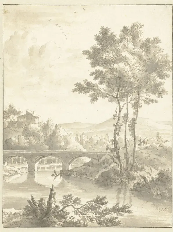Landscape with a Multi-Arched Bridge Wall Art by Frederik de Moucheron - High-Resolution Digital Print