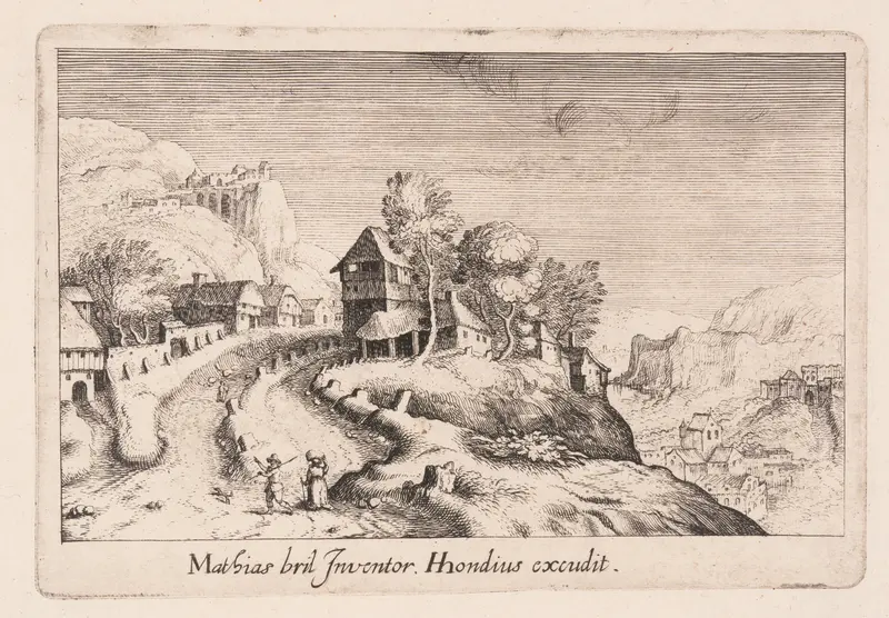 Landscape with a Path up a Mountain through a Village, from Topographia Variarum Regionum Wall Art by Simon Frisius - High-Resolution Digital Print