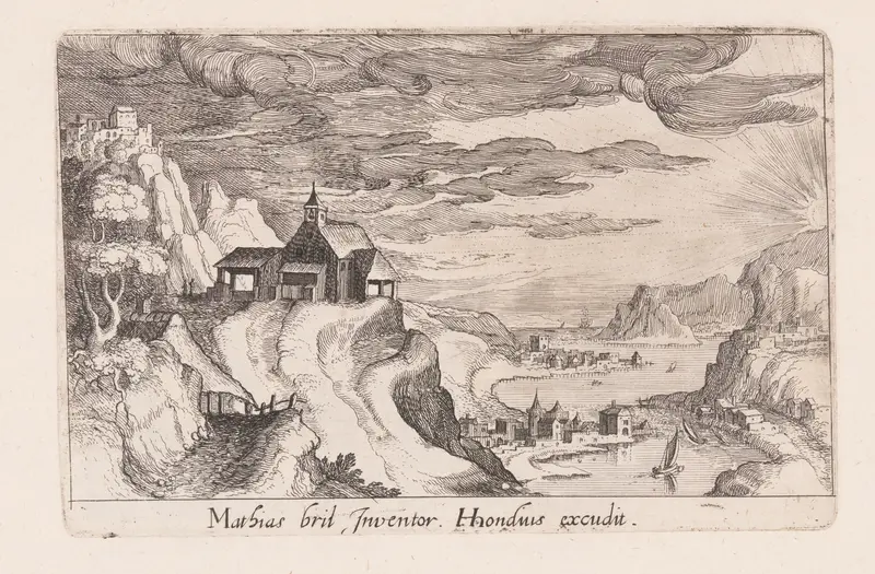 Landscape with a River Valley and a Church on a Hill, from Topographia Variarum Regionum Wall Art by Simon Frisius - High-Resolution Digital Print
