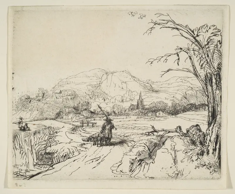 Landscape with a shepherd and a dog Wall Art by Rembrandt (Rembrandt van Rijn) - High-Resolution Digital Print