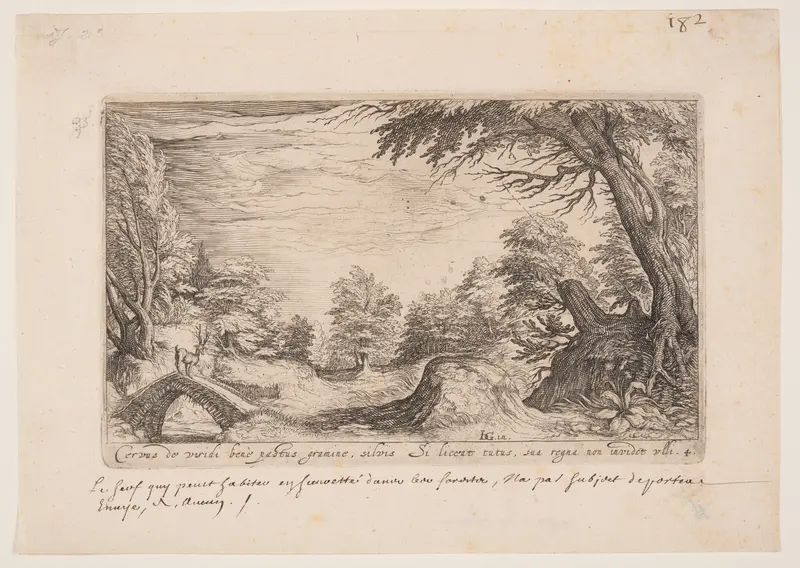 Landscape with a Stag on a Bridge, from Landscapes Wall Art by Jacob de Gheyn, II - High-Resolution Digital Print