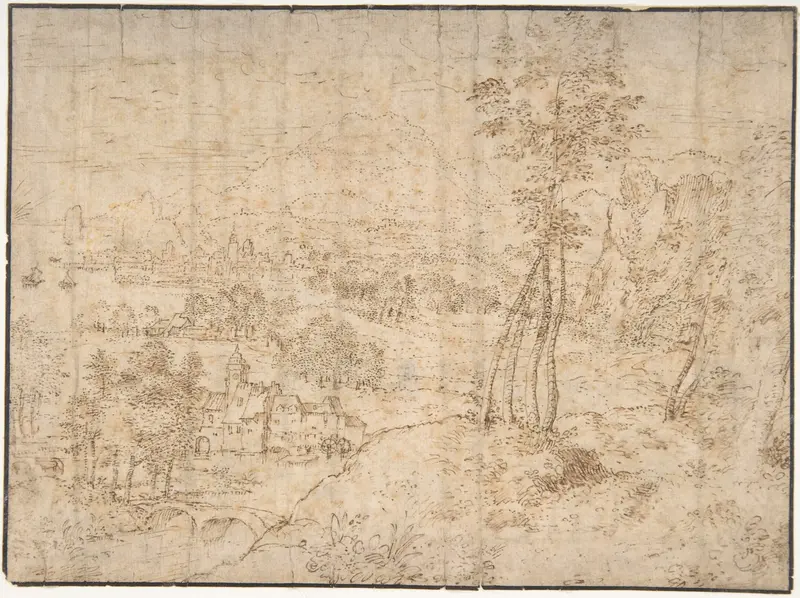Landscape with a Town by the Seashore and Mountains in the Distance Wall Art by Matthijs Cock - High-Resolution Digital Print