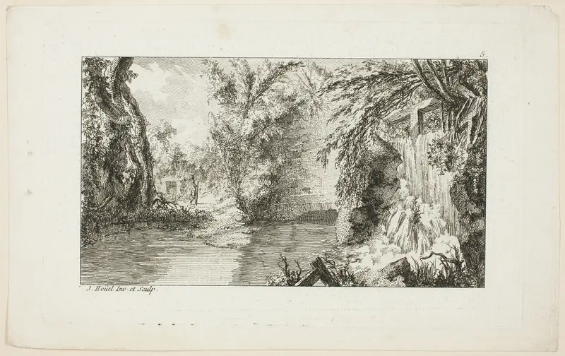Landscape with a Walker and a Cascade, plate 5 from the second suite Livre de paysages (Book of Landscapes)