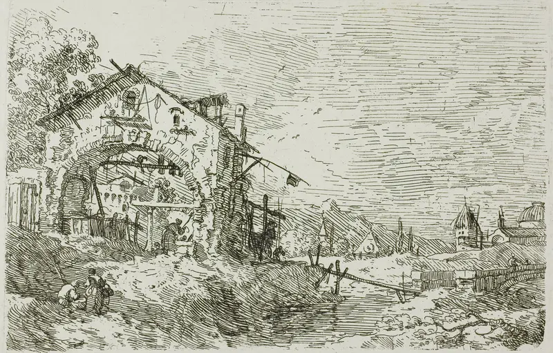 Landscape with a Woman at a Well, from Vedute Wall Art by Canaletto - High-Resolution Digital Print