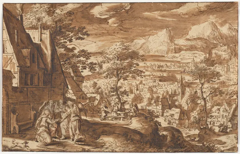 Landscape with Abraham and the Angels Wall Art by Copy after Hans Bol - High-Resolution Digital Print