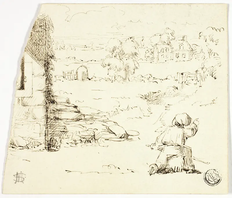 Landscape with Boy in Foreground Wall Art by Marcus Stone - High-Resolution Digital Print