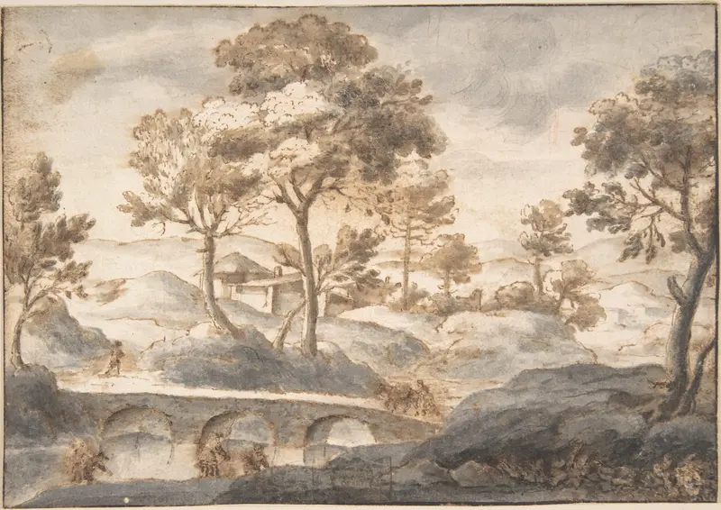 Landscape with Bridge Wall Art by Anonymous, Italian, 17th century - High-Resolution Digital Print
