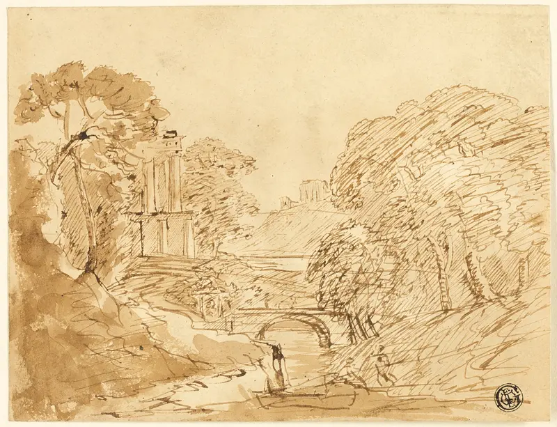 Landscape with Bridge and Ruins Wall Art by Franz Kobell - High-Resolution Digital Print