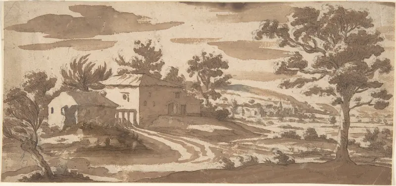 Landscape with Buildings and a Town in the Distance (recto); Study of a Building (verso) Wall Art by Jacques Callot - High-Resolution Digital Print