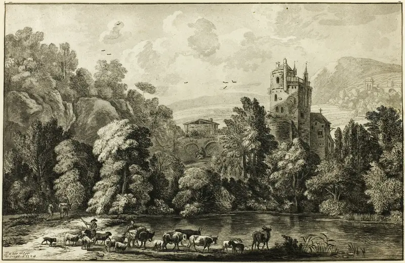 Landscape with Cattle Wall Art by Jacob Cornelis Ploos van Amstel - High-Resolution Digital Print