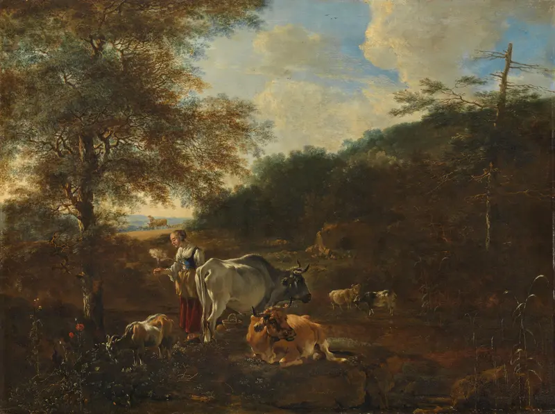 Landscape with cattle Wall Art by Adam Pijnacker - High-Resolution Digital Print