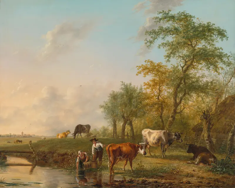 Landscape with Cattle Wall Art by Jan Kobell (II) - High-Resolution Digital Print