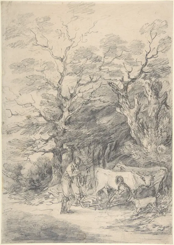 Landscape with cattle and figures; sketch for the Rustic Courtship Wall Art by Gainsborough Dupont - High-Resolution Digital Print