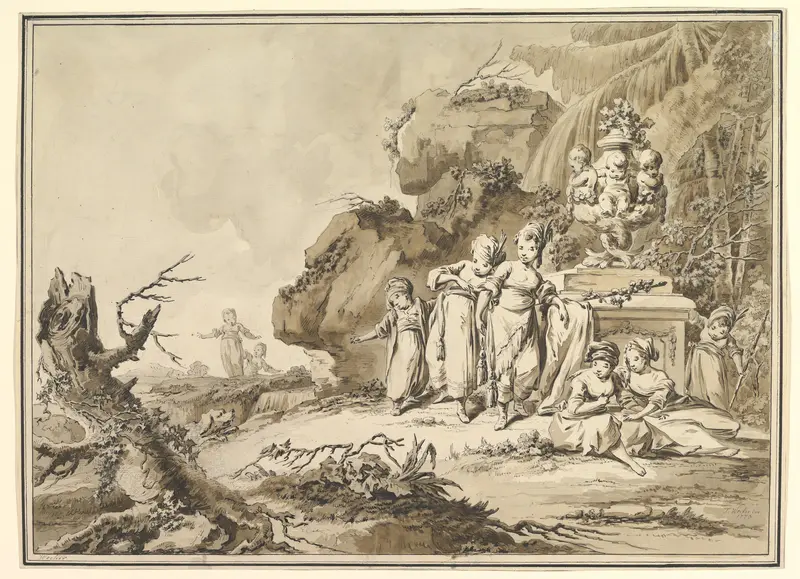Landscape with Children in Oriental Costume Wall Art by Tiberius Domenikus Wocher - High-Resolution Digital Print