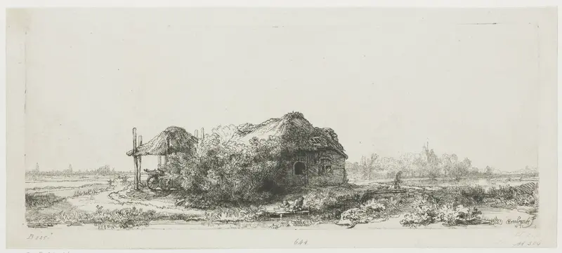 Landscape with cottages and a hay barn: oblong Wall Art by Unknown - High-Resolution Digital Print