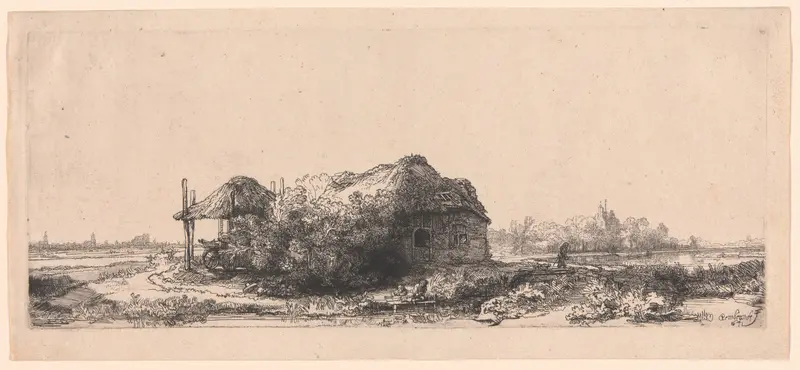 Landscape with Cottages and a Hay Barn: Oblong Wall Art by Rembrandt van Rijn - High-Resolution Digital Print