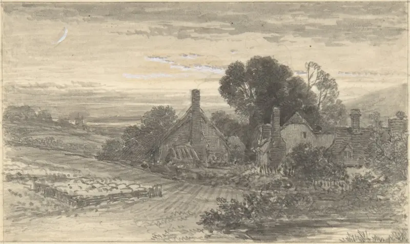 Landscape with Cottages and a Sheepcot Wall Art by Anonymous, British, 19th century - High-Resolution Digital Print