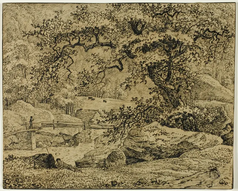 Landscape with Figure Resting Under Tree by Stream Wall Art by Jacob van Ruisdael - High-Resolution Digital Print