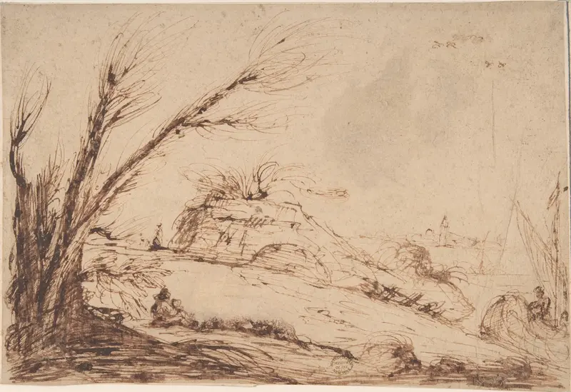 Landscape with Figures Wall Art by Anonymous, Italian, Roman-Bolognese, 17th century - High-Resolution Digital Print
