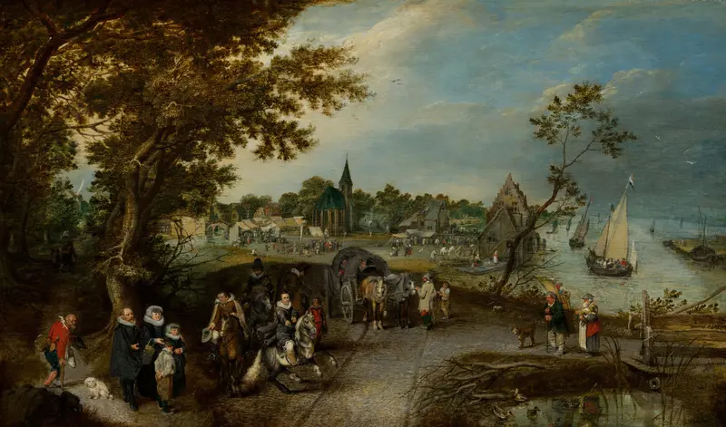 Landscape with Figures and a Village Fair (Village Kermesse) Wall Art by Adriaen Pietersz van de Venne - High-Resolution Digital Print