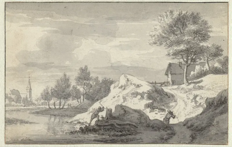 Landscape with Figures Chopping Wood on the Banks of a River Wall Art by Jan van Aken - High-Resolution Digital Print