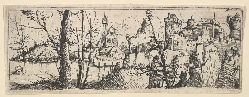 Landscape with Fort and a Church on a River Wall Art by Augustin Hirschvogel - High-Resolution Digital Print