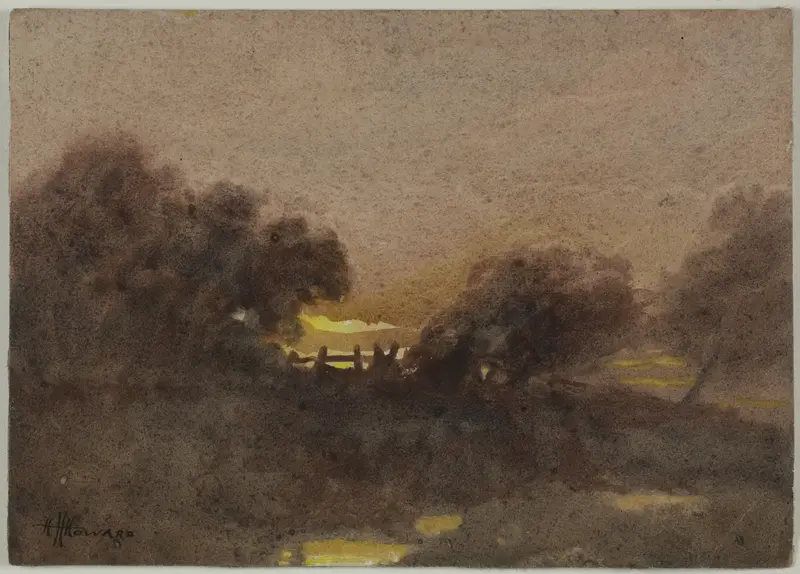 Landscape with Gate at Sunset Wall Art by Hugh Huntington Howard - High-Resolution Digital Print