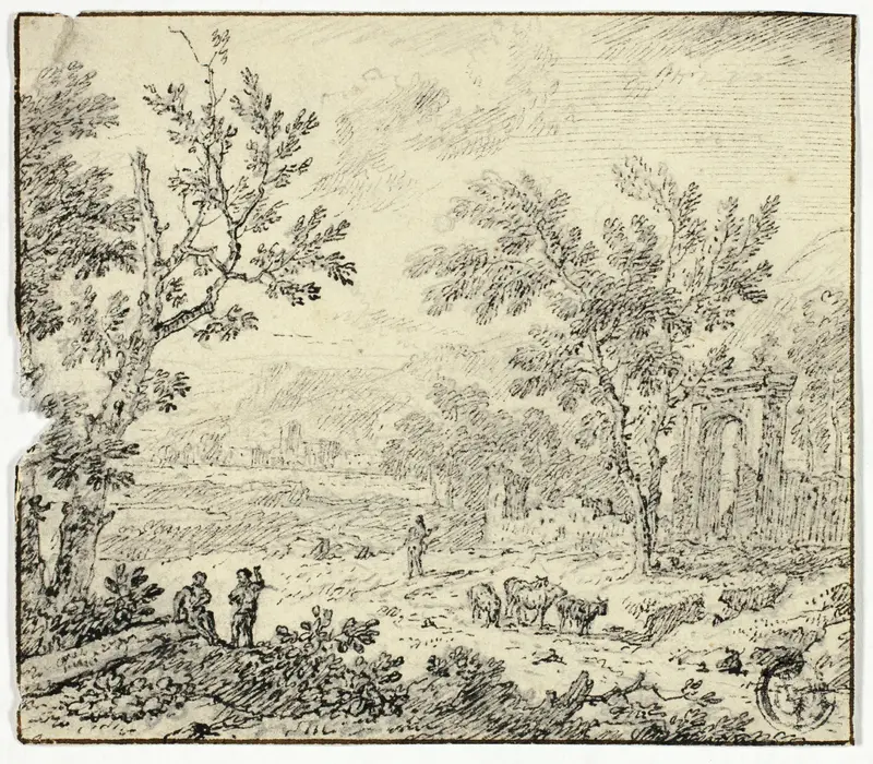 Landscape with Goats, Goatherd and Ruins Wall Art by Jan van Huysum - High-Resolution Digital Print