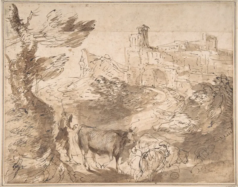 Landscape with Herdsman Wall Art by Anonymous, Italian, Roman-Bolognese, 17th century - High-Resolution Digital Print