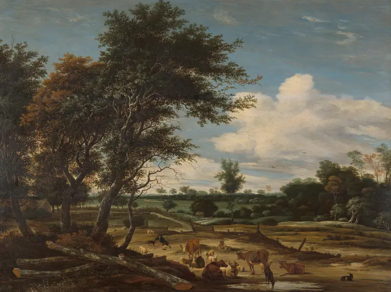 Landscape with herdsmen and cattle Wall Art by Jacob Salomonsz. van Ruysdael - High-Resolution Digital Print