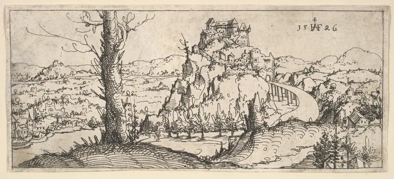 Landscape with High Rocks and Fortresses Wall Art by Augustin Hirschvogel - High-Resolution Digital Print