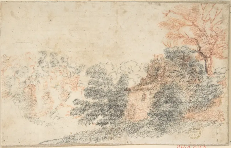 Landscape with House and Trees Wall Art by Anonymous, Italian, Roman-Bolognese, 17th century - High-Resolution Digital Print