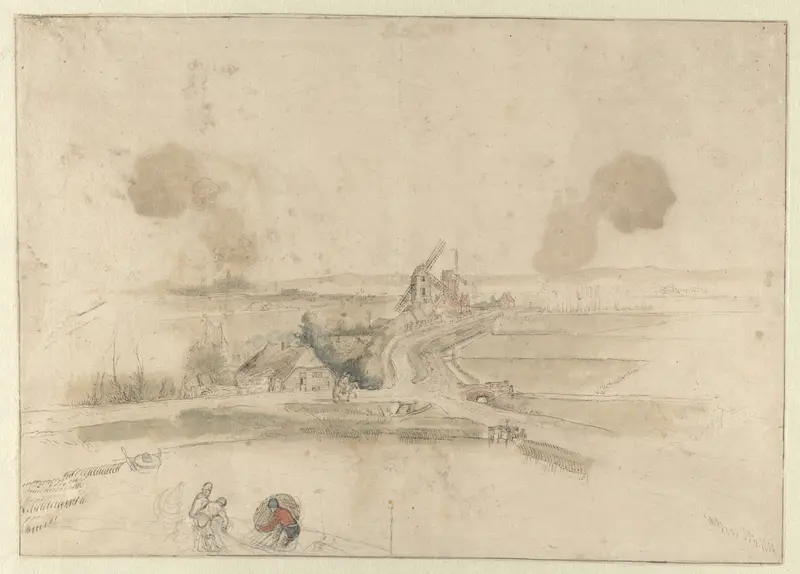 Landscape with Houses and Two Windmills along a Road, with Three Fishermen in the Foreground Wall Art by Hendrick Avercamp - High-Resolution Digital Print